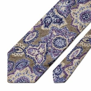 Structure Tie 62x3.75 Linen Gray Periwinkle Navy Purple Geometric Paisley Italy